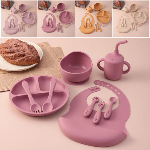Baby Feeding Set Silicone 9-Piece Bowl Plate Bib Cup Utensils
