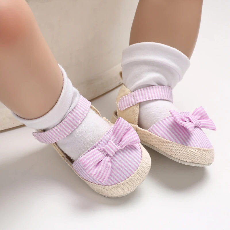 Bow Canvas Baby Girls Sandals, Summer Soft Sole Comfortable Lightweight Casual Walking Shoes