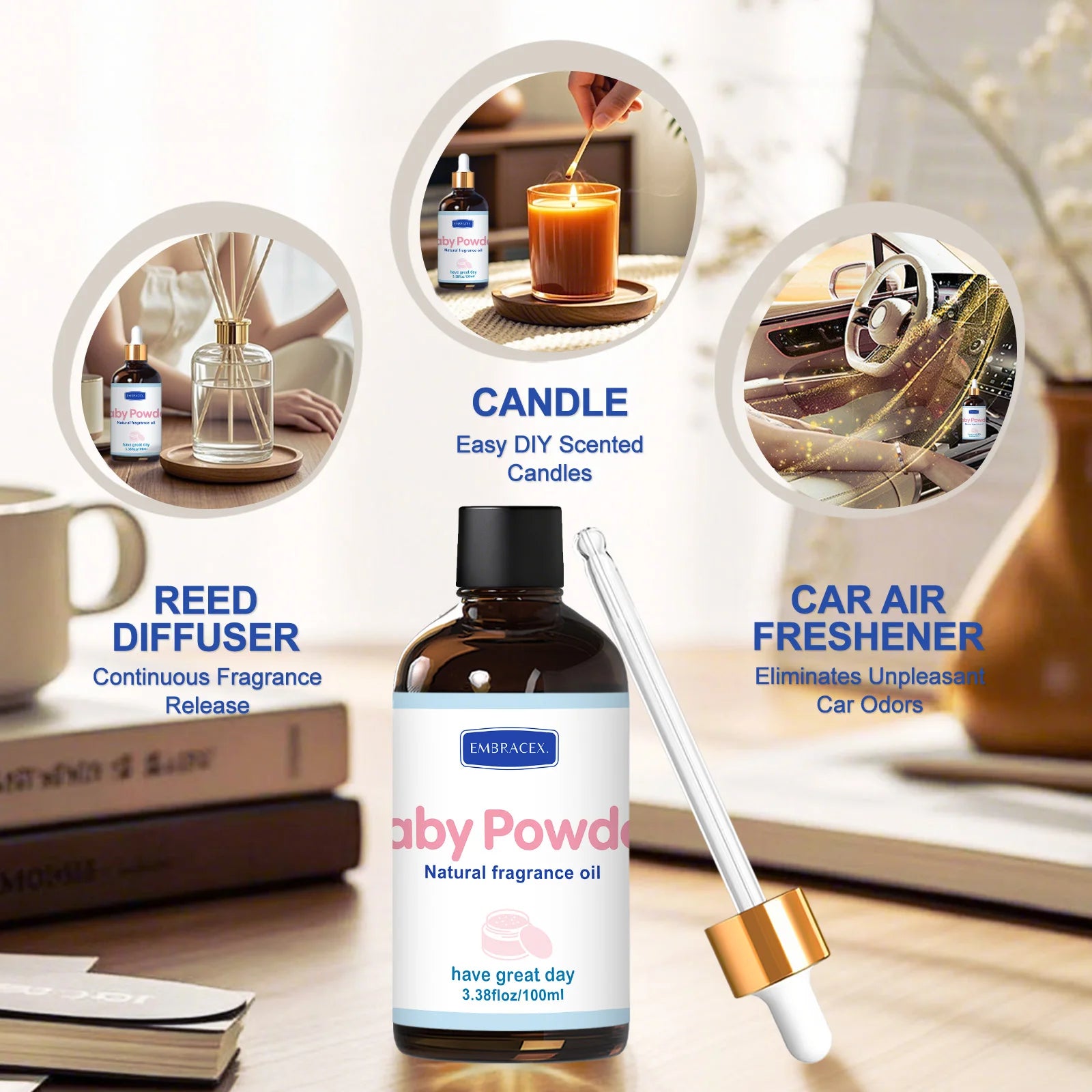 100ml Baby Powder Essential Oil Car Air Freshener Oil For Diffusers, DIY Projects, Warm Scent Candle Making, Gift for Friends
