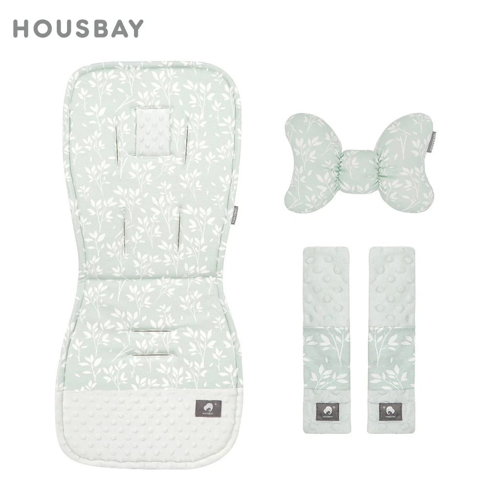 Stroller Cushion & Head Pillow & Seat Belt Cover 3Pcs/Set Universal Pram Pad Soft Cotton Double Sides Usable Baby Accessories