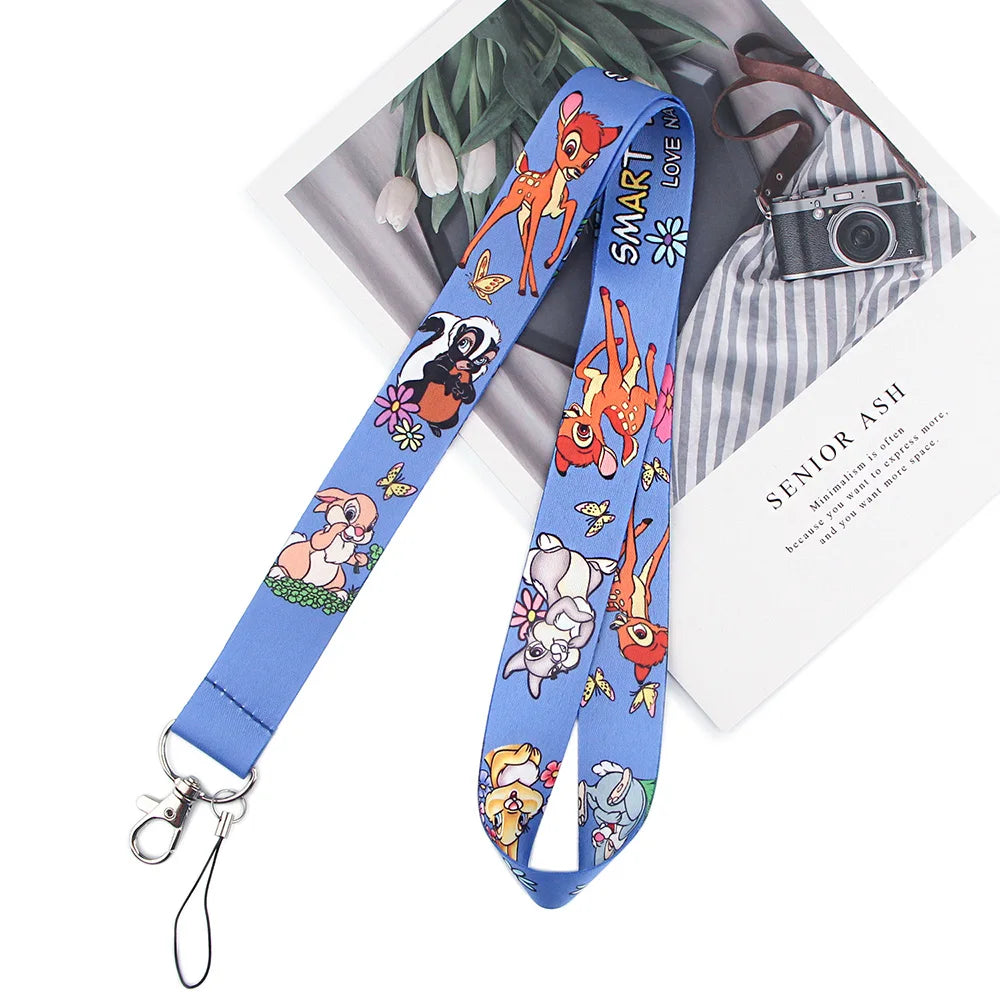 Cartoon Bambi Neck Straps Lanyard Keychain ID Credit Card Cover Pass Mobile Phone Key Ring Badge Holder Jewelry Accessories