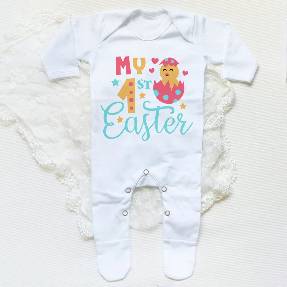 My First Easter Newborn Sleepsuit Romper Bunny Print Baby Bodysuit Infant Body Long Sleeve Jumpsuit Boys Girls Easter Outfits