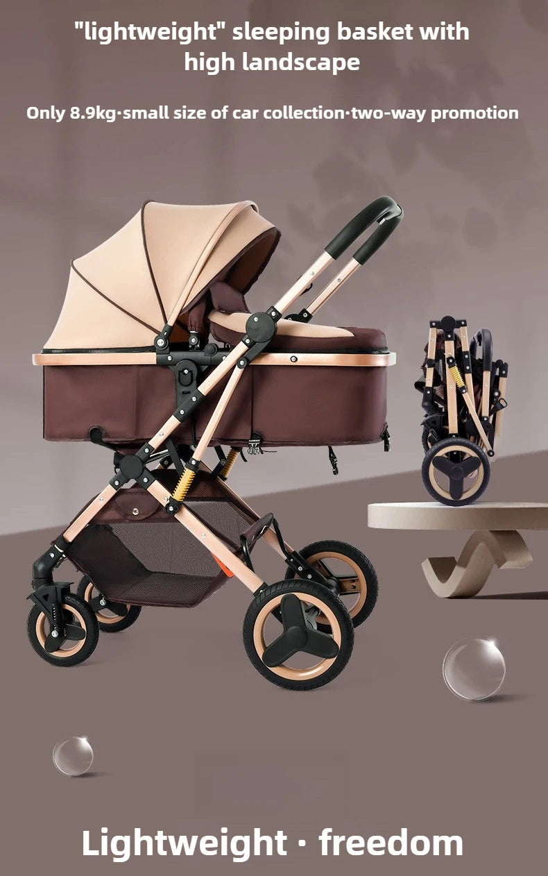 2025 New Style Newborn Baby Stroller High View Two-way Three-in-one Sitting and Lying Baby Stroller with Basket and Car Seat