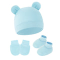 3Pcs Newborn Hat Set Cotton Bear Baby Beanie Hat Gloves Socks Suit Candy Color Infant Bonnet Toddler Cap Newborn Gift 0-6M