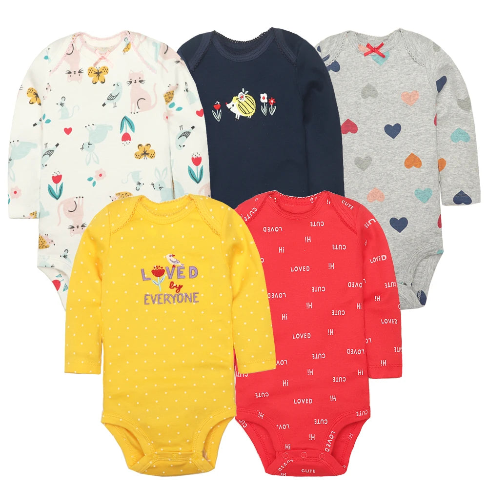 2026 Newborn Baby Girl Clothes Long Sleeve 100% Cotton 5 Pieces/Lot Baby Bodysuits, Infant Clothing 3-24M