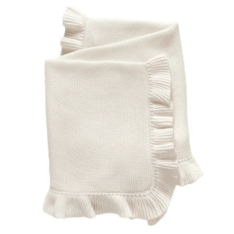 Cotton Knitted Baby Blanket Swaddle Wrap For Newborns Unisex Towel With Ruffle Decors Crib Quilt