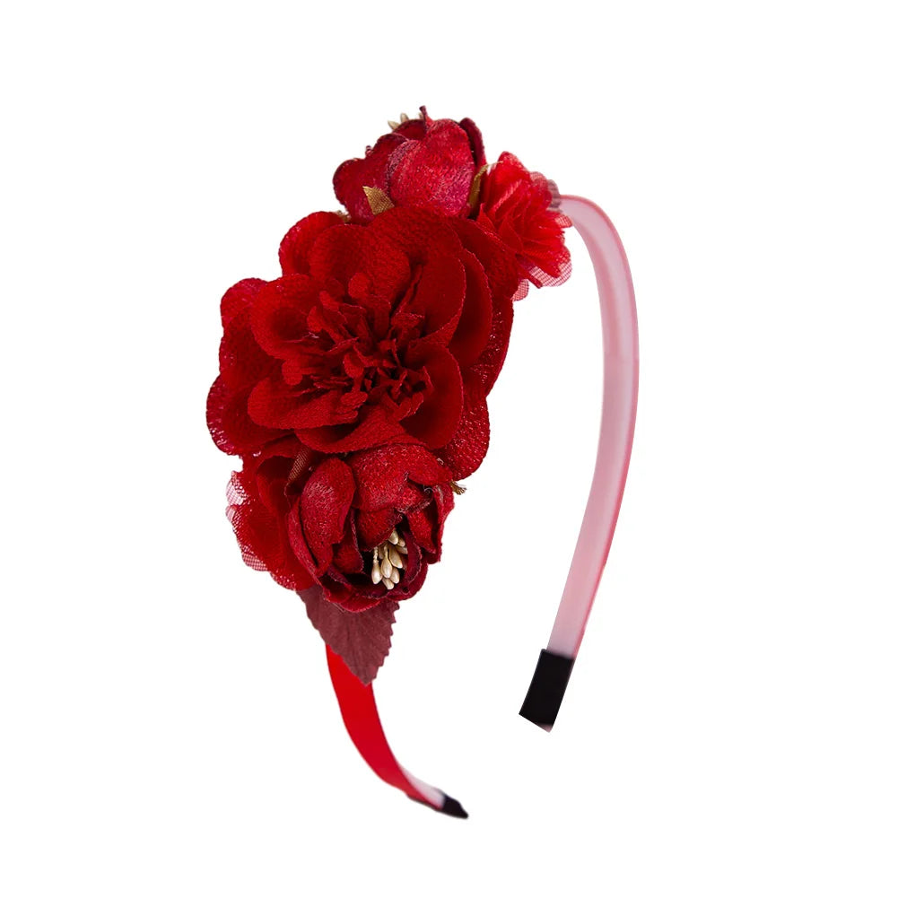 Rose & Rhinestone Girls Headband – Floral Design