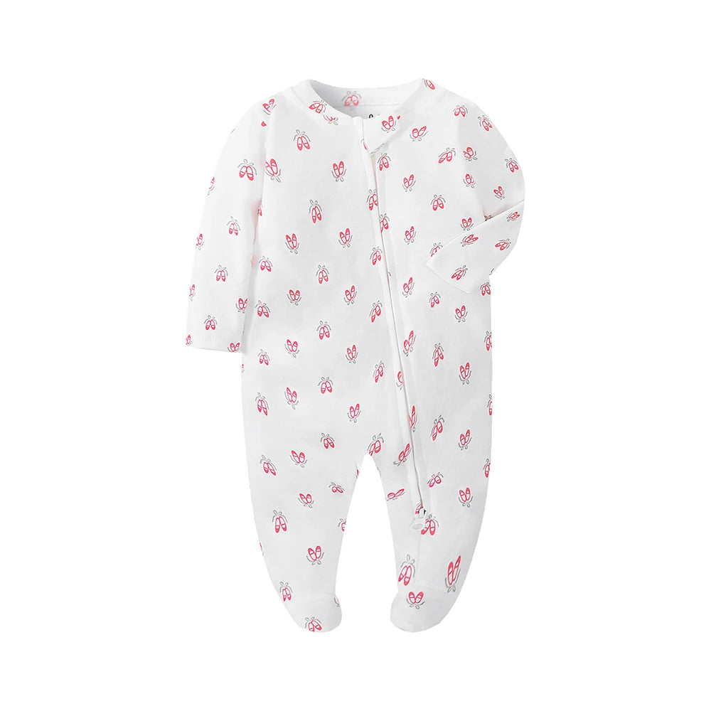 Newborn Footed Pajamas Zipper Girl and Boy Romper Long Sleeve Jumpsuit Cotton Solid White Fashion 0-12 Months Baby Clothes