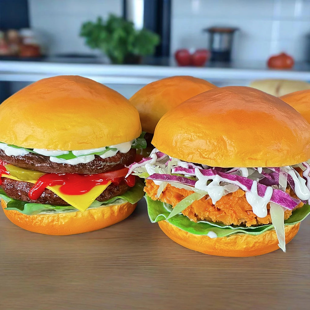 Realistic Fake Hamburger Model PU Material Food Display Prop (1PC) for Photography Decoration Restaurant Window Display Party