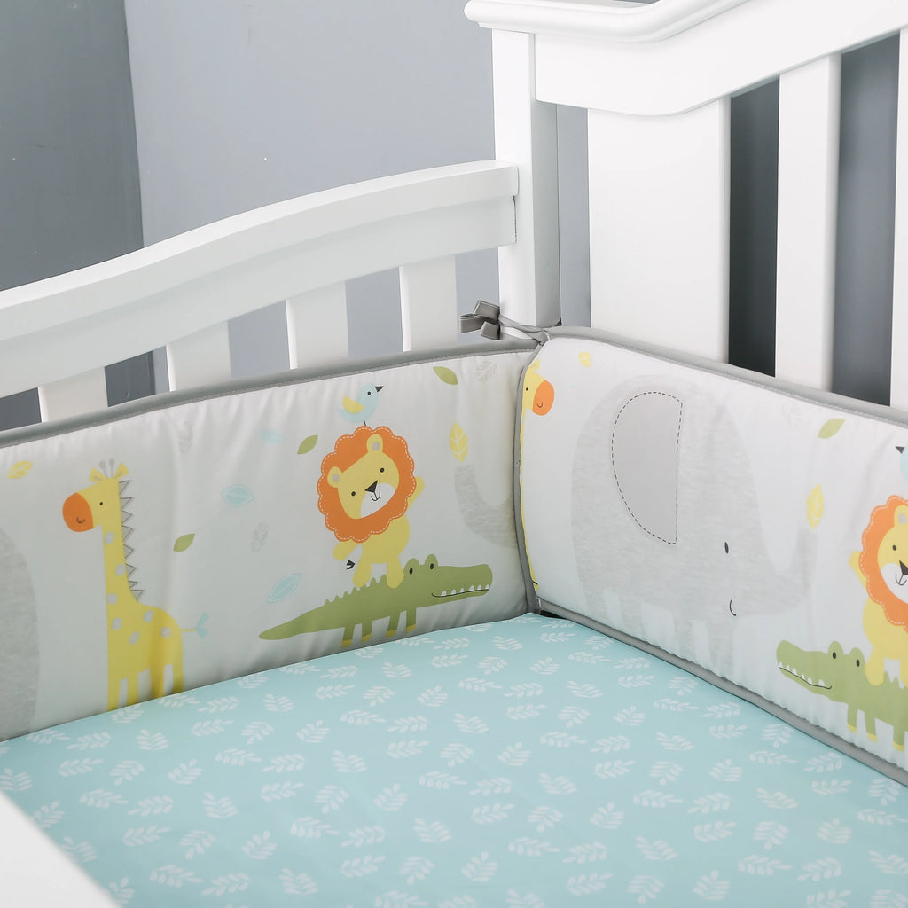 7Pcs jungle theme baby girl crib bedding set Baby Boy or Girl Unisex Cot Bedding Set (4Bumper Crib Sheet Comforter Crib Skirt)