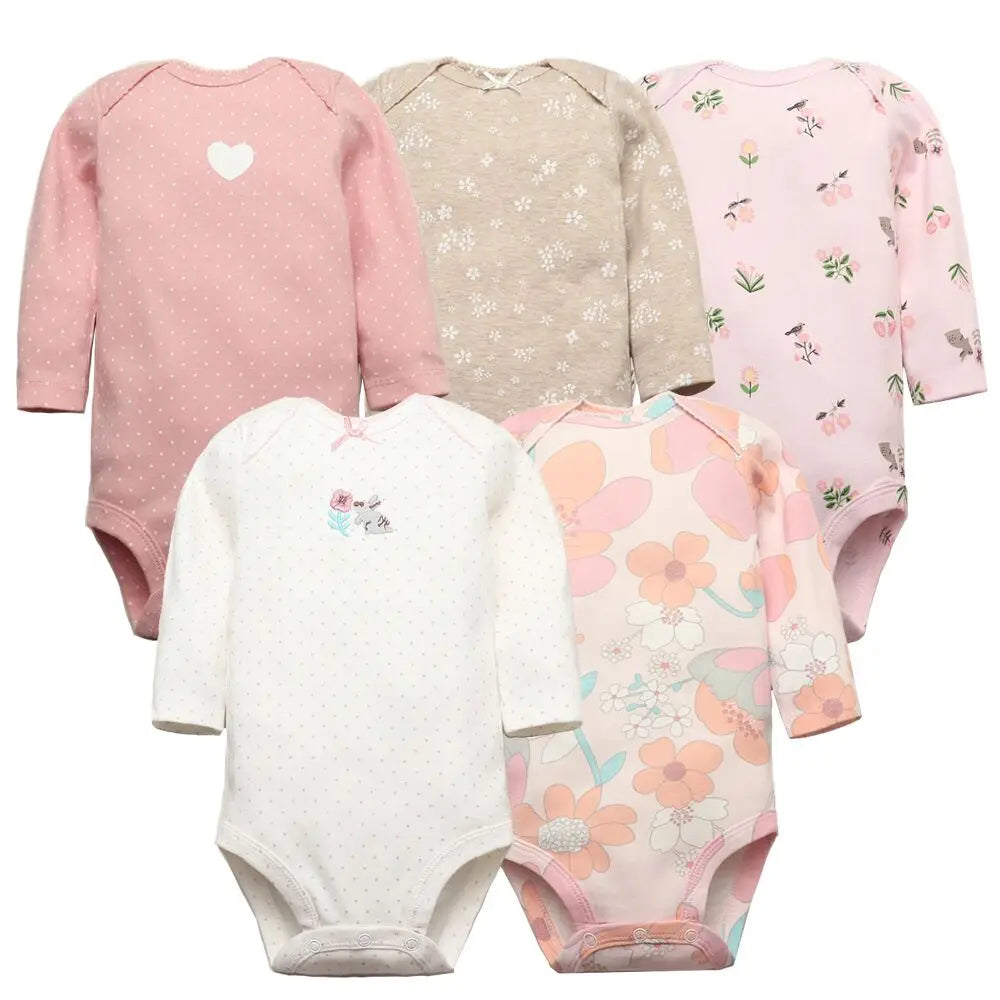 2026 Newborn Baby Girl Clothes Long Sleeve 100% Cotton 5 Pieces/Lot Baby Bodysuits, Infant Clothing 3-24M