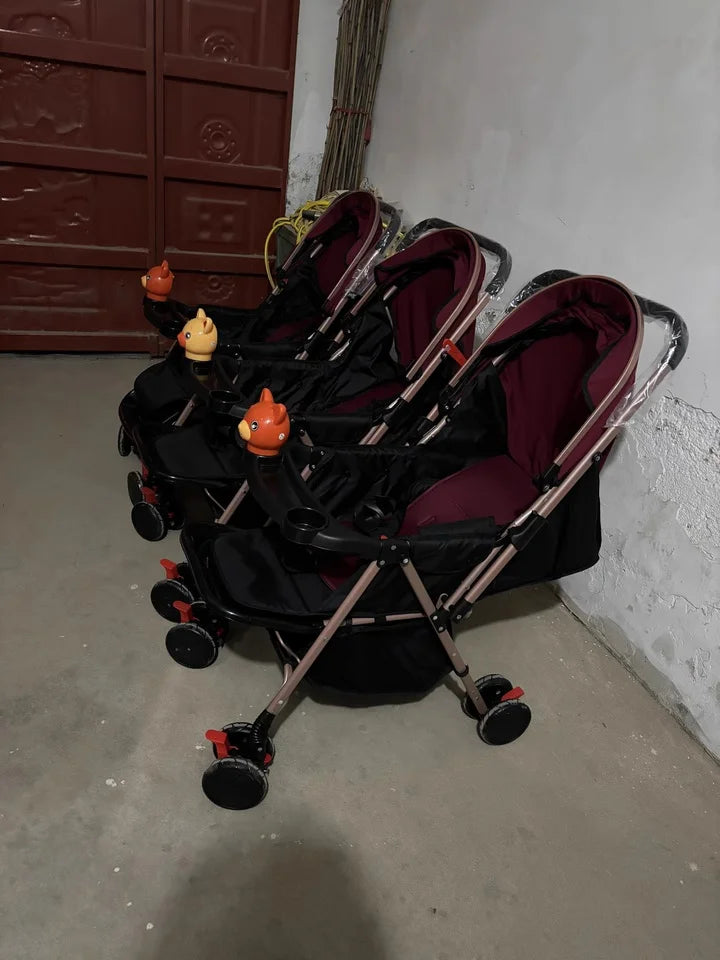 3 Baby Stroller With Rubber Wheel, Foldable Triplets Strollers
