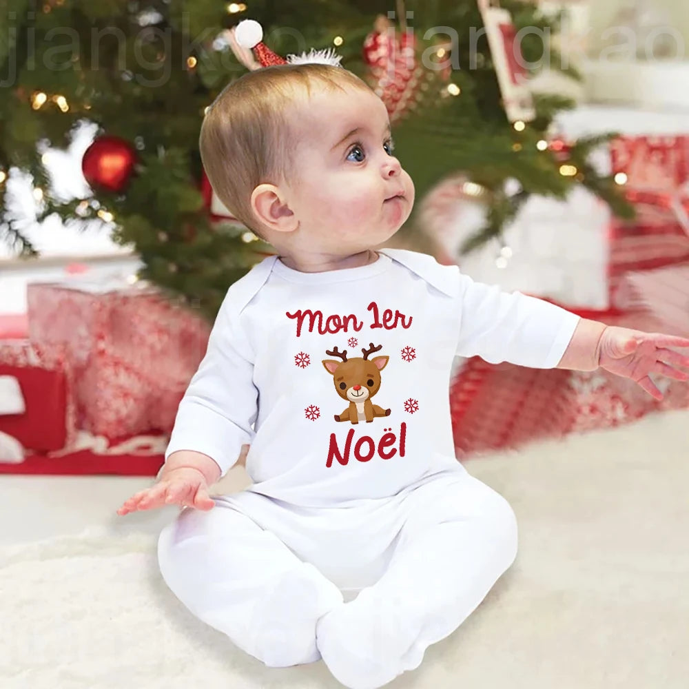 My 1st Christmas French Printed Baby Sleepsuit Bodysuit Newborn Babygrow Xmas Outfit Jumpsuit Holiday Infant Long Sleeve Romper
