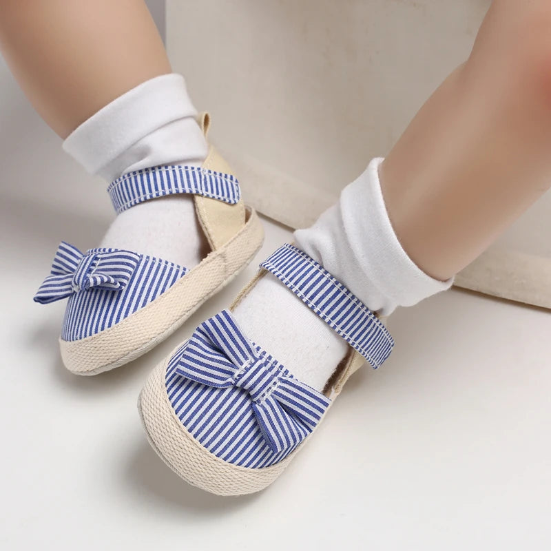 Bow Canvas Baby Girls Sandals, Summer Soft Sole Comfortable Lightweight Casual Walking Shoes