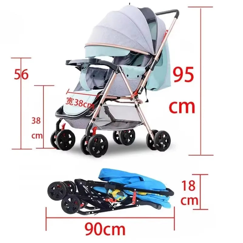 3 Baby Stroller With Rubber Wheel, Foldable Triplets Strollers