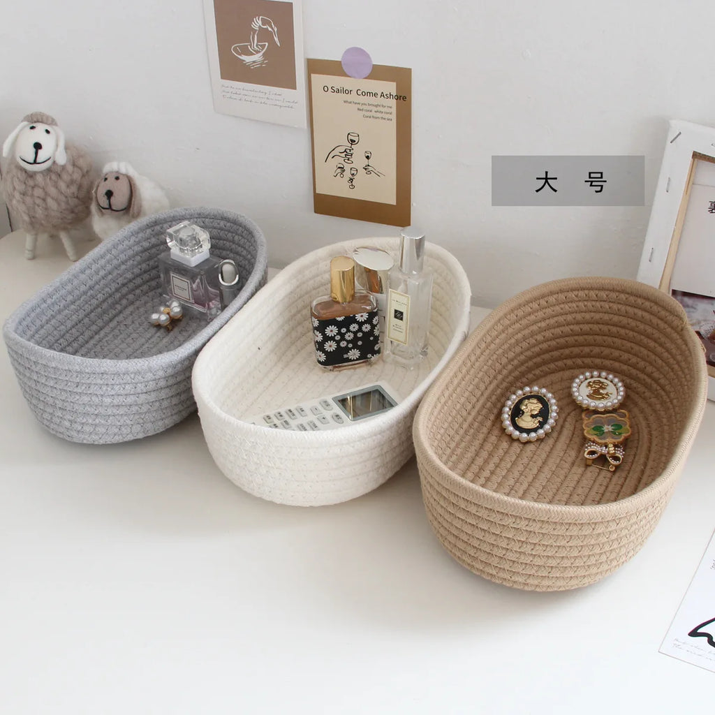 1PCS Nordic Cotton Rope Storage Baskets Woven Desktop Sundries Kids Toys Organizer Box Baby Dirty Clothes Laundry Basket Hamper