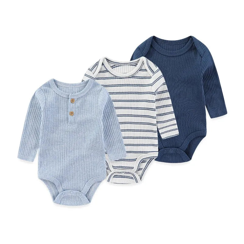 Kiddiezoom Three Piece Newborn Cartoon Long Sleeve 100 Percent Cotton Baby Bodysuits Unisex Soft Infant Onesies