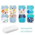 HappyFlute 8 diapers+8 Inserts  Baby Cloth Diapers One Size Adjustable Washable Reusable Cloth Nappy For Baby Girls and Boys